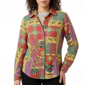 SILKS Multicolor LE Soleil Graphic Button-Up Shirt Women Long Sleeve Size M
